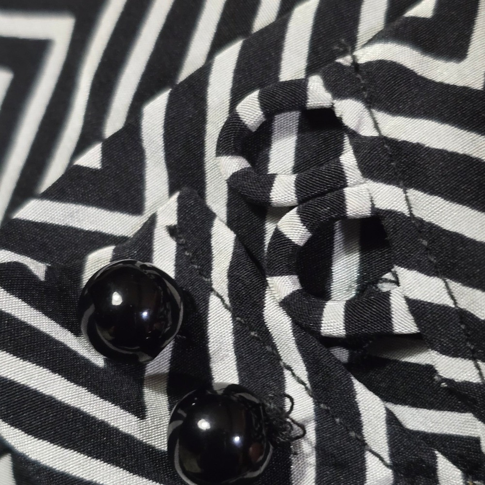 VTG Balenciaga Paris Silk Duster Womens Chevron Open Front Black White FR 42 - Picture 13 of 14